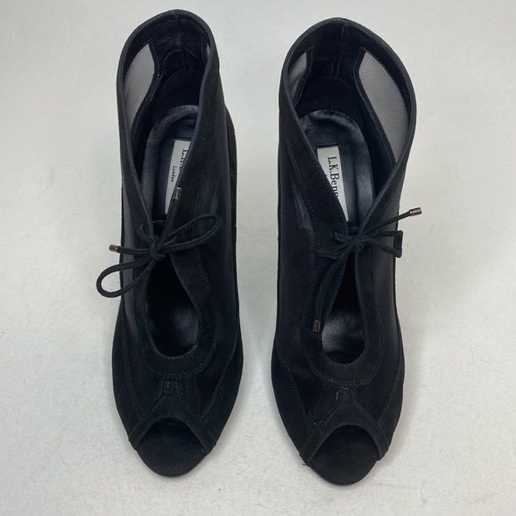 L.K. Bennett Suede Mesh Peep-Toe High Heels, Black, EU 39= Women's US size 8 - Picture 8 of 14